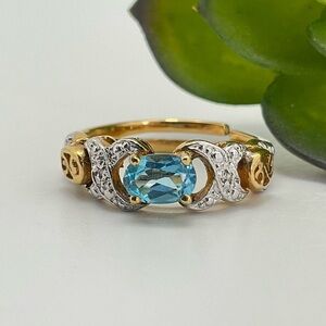Host Pick! Sky Blue Topaz Ring, 925 Silver, Gold Plated Ring, Adjustable, Dainty